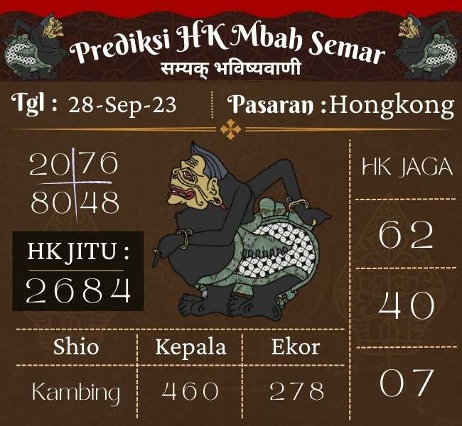 Prediksi HK Mbah Semar Hari Ini 28 September 2023