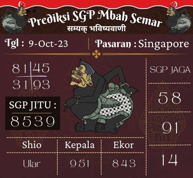 Prediksi SGP Mbah Semar Hari Ini 09 Oktober 2023