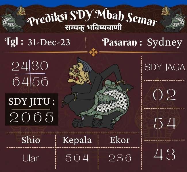 Prediksi SDY Mbah Semar Hari Ini 31 Desember 2023